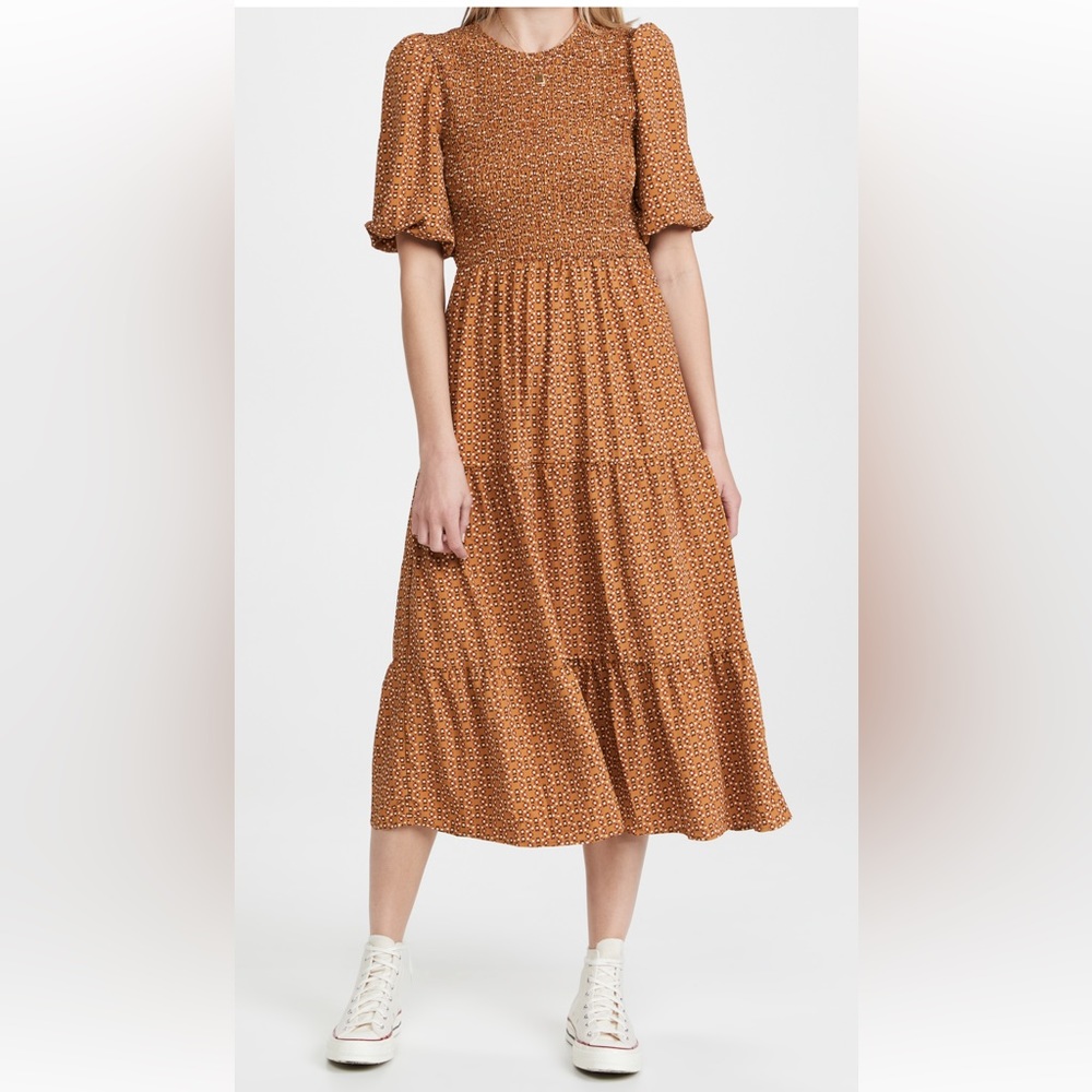 WAYF - Camden Smocked Tiered Dress - Brown Foulard - XS